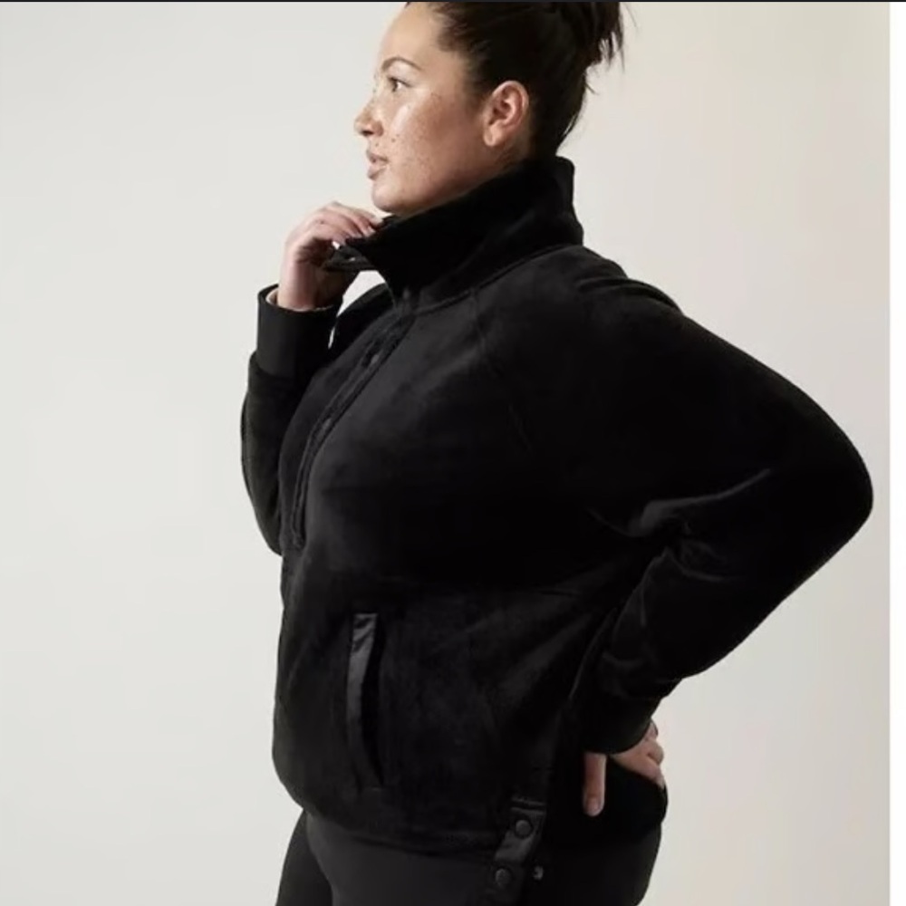 Athleta Cozy Karma Recovery Snap High Neck Black Fleece Sweatshirt Size 2X